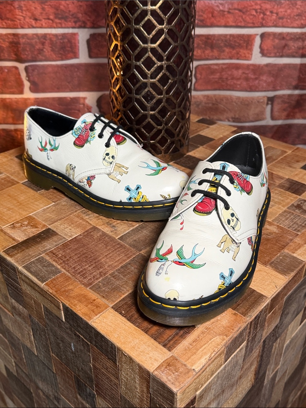 👞 Dr. Martens 1461 Tattoo Print Leather Oxfords White UK 6 EU 39
